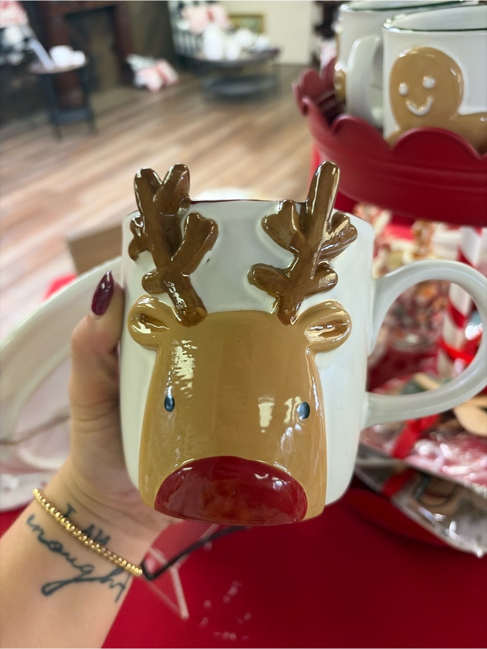 Mud Pie Reindeer Mug - White, Brown, Red